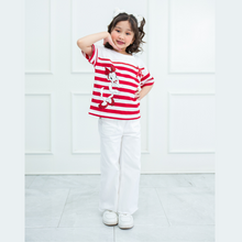 Muat gambar ke penampil Galeri, Kaos Oversize Salur Anak Perempuan Merah Putih/ Oversize Stripped Tshirt Girl Red White/Daisy Duck Love It