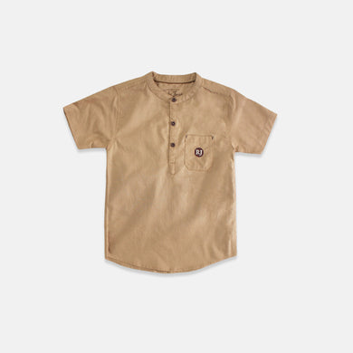 Shirt/ Kemeja Anak Laki/ Rodeo Junior Brown Half-Button Neck Shirt