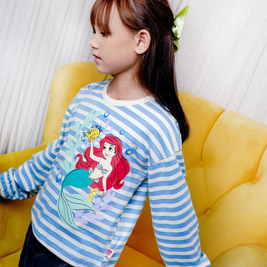 Kaos Oversize Salur Anak Perempuan Biru/ Oversize Tshirt Stripped Girl Blue/ RJG Ariel