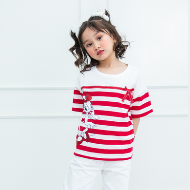 Kaos Oversize Salur Anak Perempuan Merah Putih/ Oversize Stripped Tshirt Girl Red White/Daisy Duck Love It