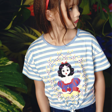 Kaos Salur Anak Perempuan Biru/ Tshirt Girl Stripped Blue/RJG Snow White