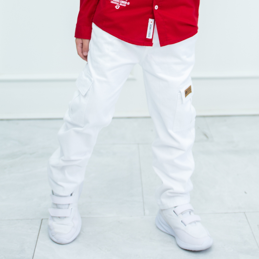 Celana Panjang Kargo Anak Laki Putih/ Long Cargo Pants Boy White/ RJ Independence