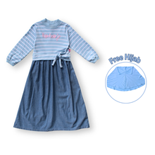 Muat gambar ke penampil Galeri, Ghamis Denim Anak Perempuan Biru/ Girls Denim Ghamis Maxi Dress Blue/ RJG Bouquet de fleurs