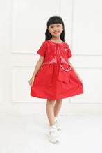 Muat gambar ke penampil Galeri, Dress Lengan Pendek Anak Perempuan Merah/ Girls Dress Short Sleeve Red/ Daisy Duck Good Luck