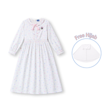 Muat gambar ke penampil Galeri, Ghamis Dress Anak Perempuan Putih/ Girls Maxi Cotton Poplin Dress White/ Daisy Duck Picnic Time