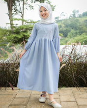 Muat gambar ke penampil Galeri, Ghamis Anak Perempuan Biru/ Girls Maxi Cotton Dobby Dress Blue/ RJG Picnic Time