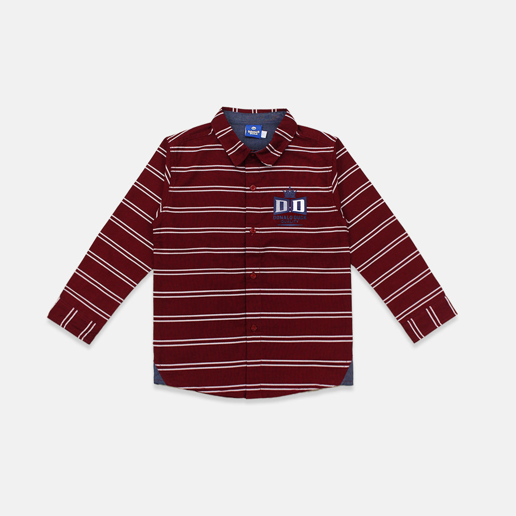 Shirt/ Kemeja Anak Laki Striped Marron White/ Donald Duck Look Style