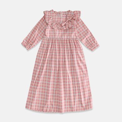Shirt dress maxi cotton/ Ghamis dress katun anak Pink Kotak/ Rodeo Junior Girl Festive