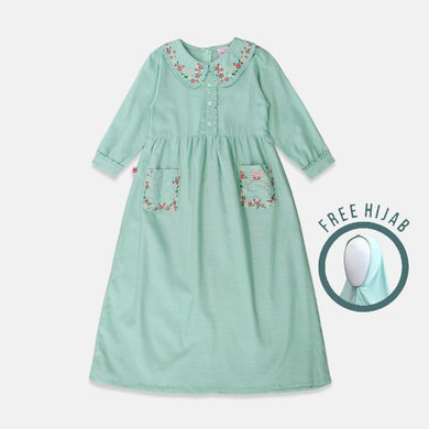 Maxi Dress/ Ghamis Dress Katun Anak Green/ Rodeo Junior Girl Raya