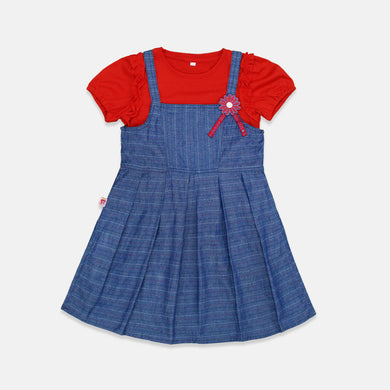 Overall Dress/ Setelan Denim Dress Anak/ Rodeo Junior Girl Red Christmas