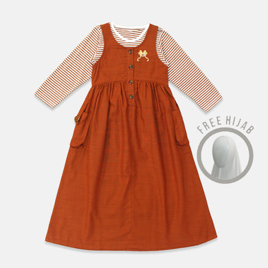 Overall maxi dress/ Overall dress panjang anak Brown/ Rodeo Junior Girl Raya