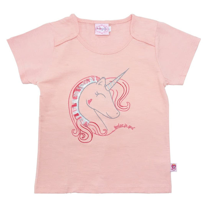 T-shirt / Baju Anak Perempuan / Rodeo Junior Girl / Peach / Print Unicorn