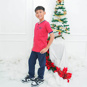 Tshirt/ Kaos Anak Laki/ Rodeo Junior Red And White Stripe
