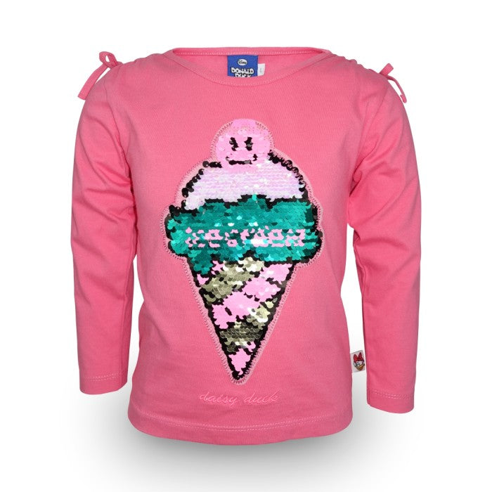 Blouse/Kaos Anak Perempuan / Pink / Daisy Duck / Sequin Ice Cream Logo