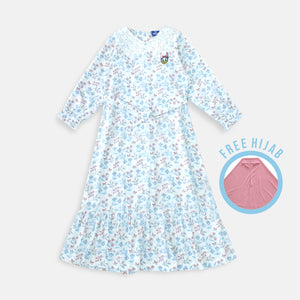 Maxi long/ Ghamis Dress Anak Flower Print Putih/ Daisy Duck Gorgeous