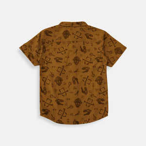 Short Shirt/ Kemeja Anak Laki Brown Full Print/ Donald Duck Casual