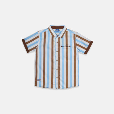 Shirt/ Kemeja Anak Laki Brown Light Blue Striped/ Donald Duck Look Style