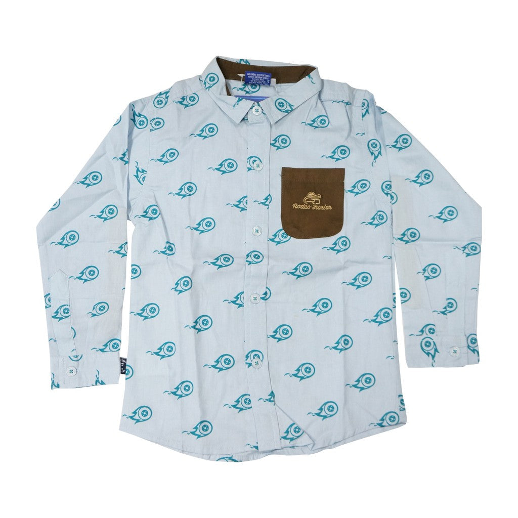 Shirt / Kemeja Panjang Anak Laki Laki Blue / Biru Full Print Rodeo Junior