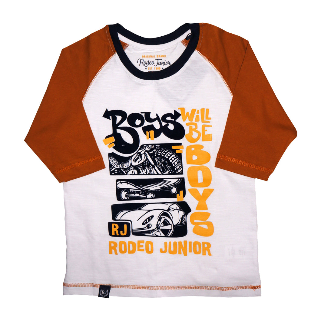 T Shirt / Kaos Anak Laki / Rodeo Junior / White-Dark Mustard / Reglan