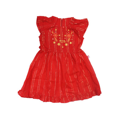 Dress Anak Perempuan Red / Merah Daisy Golden Leaves Embroidery