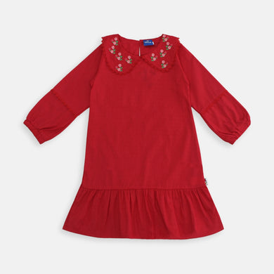Longsleeves dress/ Dress selutut merah/ Daisy Spring Sparkle