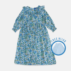 Maxi Long/ Ghamis Dress Anak Biru/ Daisy Flower Power