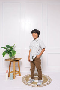 Shirt/ Kemeja Anak Laki Light Green Striped/ Donald Duck Basic