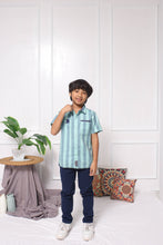 Load image into Gallery viewer, Shirt/ Kemeja Anak Laki Blue Light Green Striped/ Donald Duck Basic