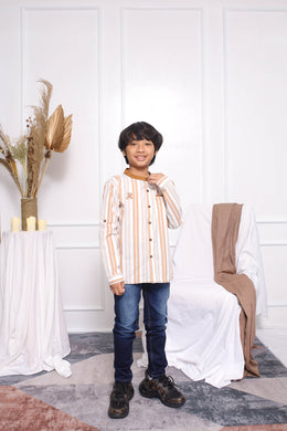 Shirt/ Kemeja Anak Laki Striped Brown/ Donald Duck Basic